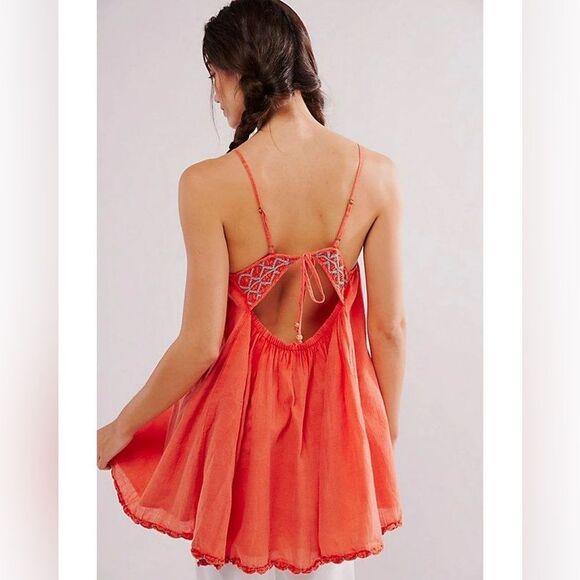 Free People Crystal Cove Smocked Mini Dress Embroidered Cutout NEW - Picture 3 of 4